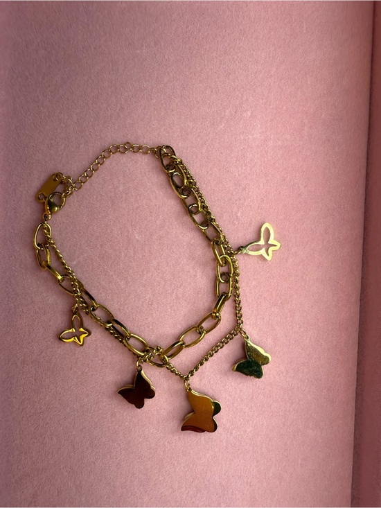 Jewelry - Gold Butterfly Charm Bracelet | Layered Stainless Steel Chain Bracelet